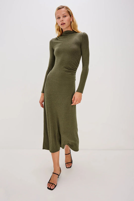 Margaret Fitted Midi Dress- Heather Olive