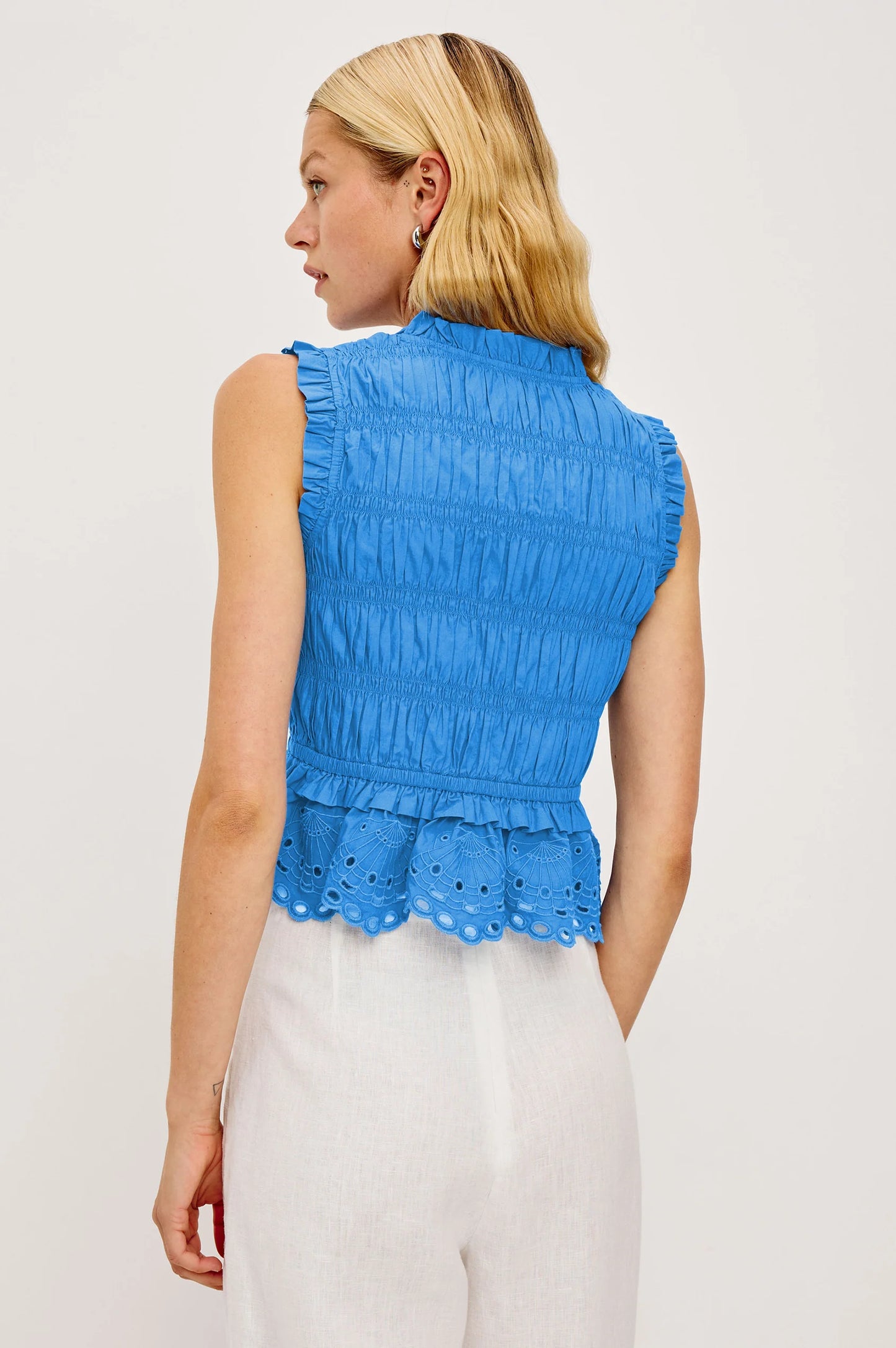 Martine Smocked Peplum Top- Harbor Blue