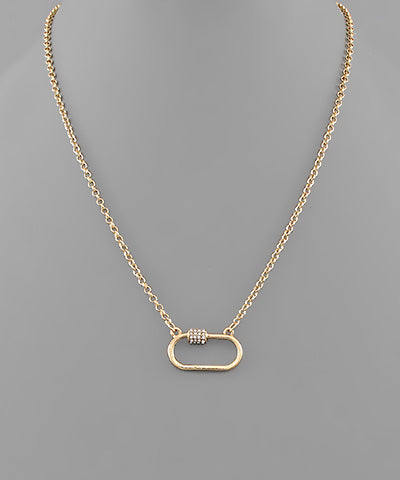 Crystal Carabiner Necklace- Gold
