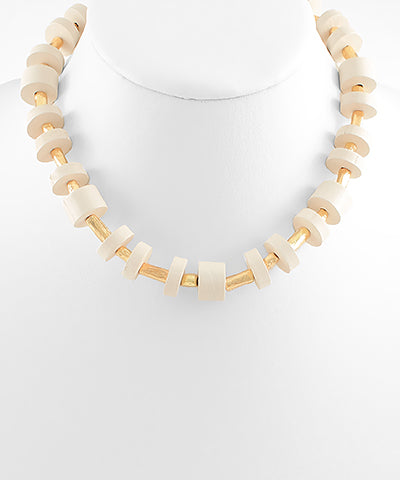 Stationed Wooden Disc Necklace- Ivory
