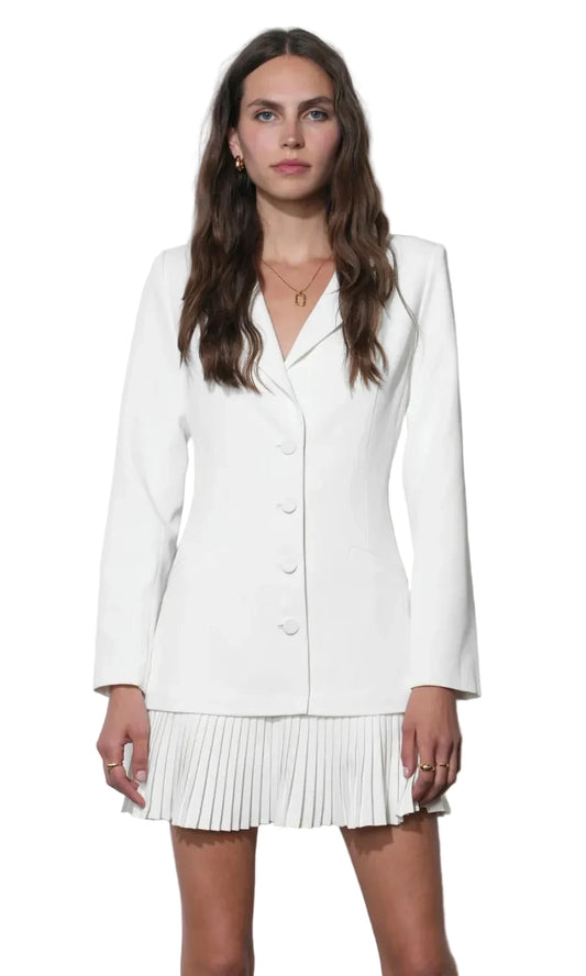 Ophelia Pleated Skirt Blazer Dress- White