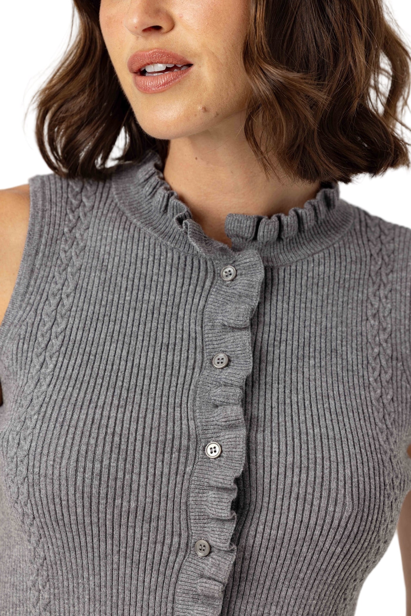 Fog gray Ozzie Tank close‑up rib knit texture