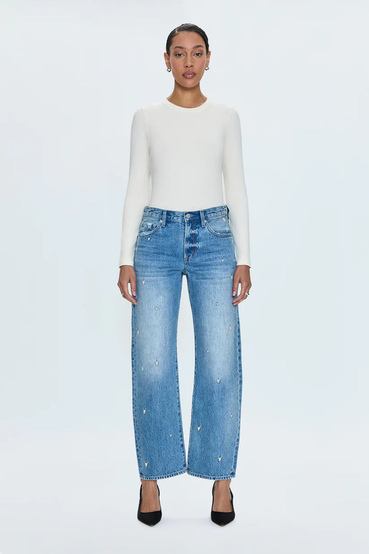 Lexi Mid Rise Bowed Straight- Confetti Vintage