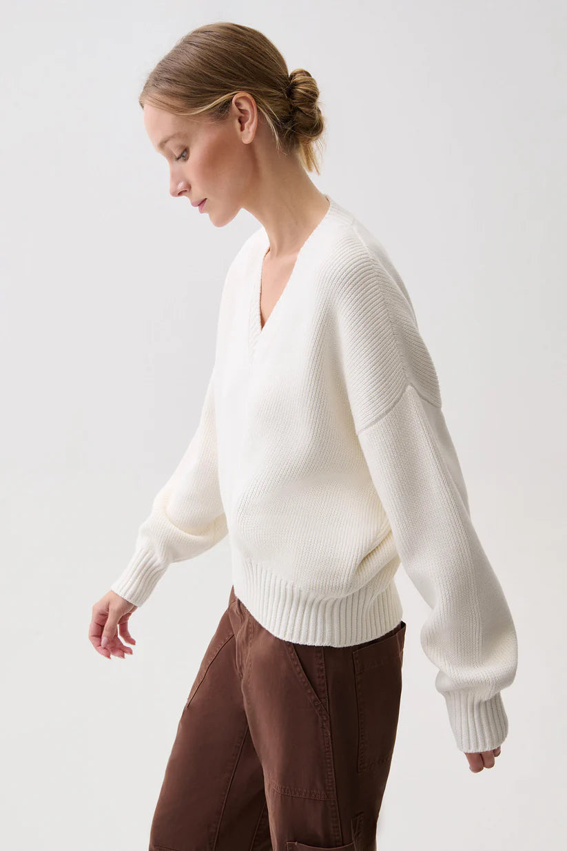Nika V Neck Sweater- White