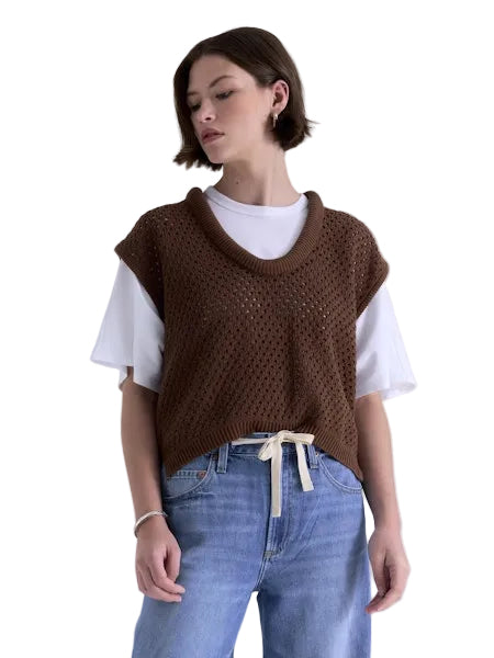 Beck Scoop Neck Open Weave Top- Java