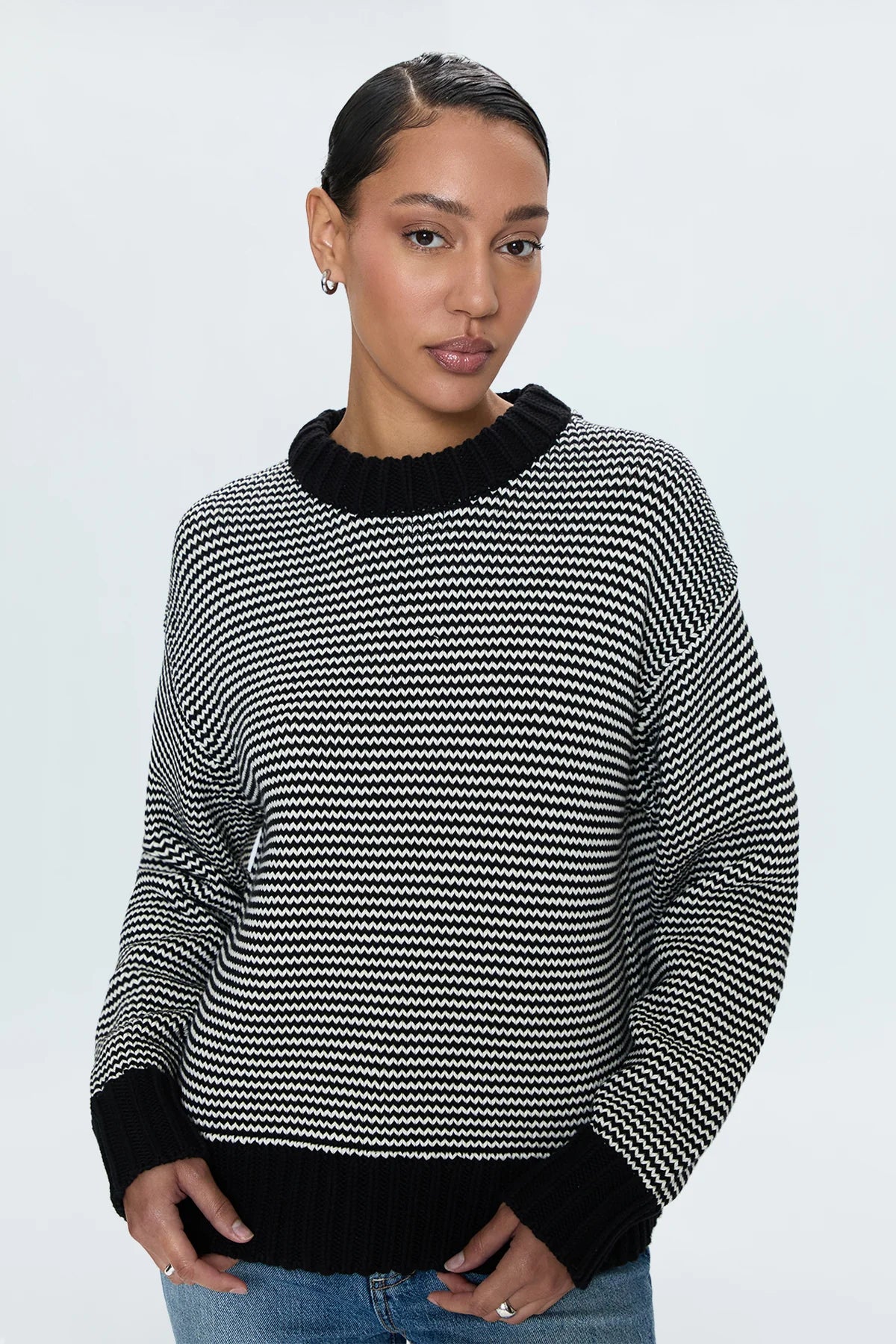 Jadine Striped Oversized Sweater- Black/White