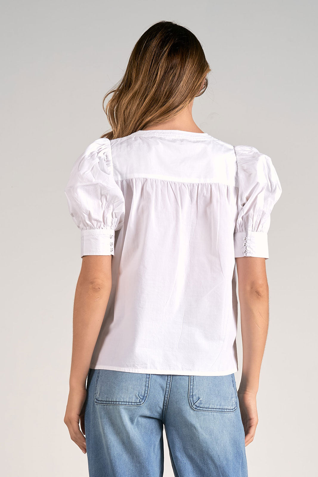 Puff Short Sleeve Top with Cutouts- white