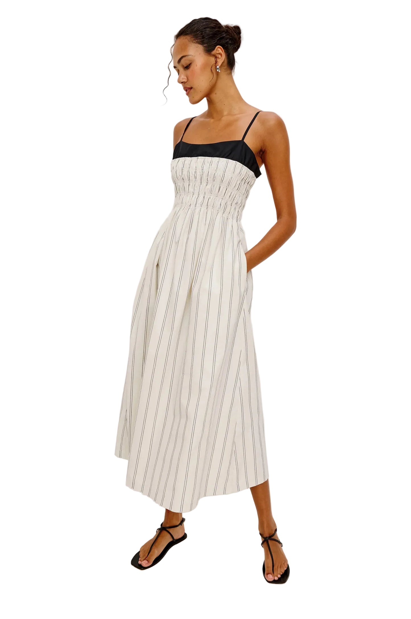 Primose Smocked Bodice Midi Dress- Palma Stripe