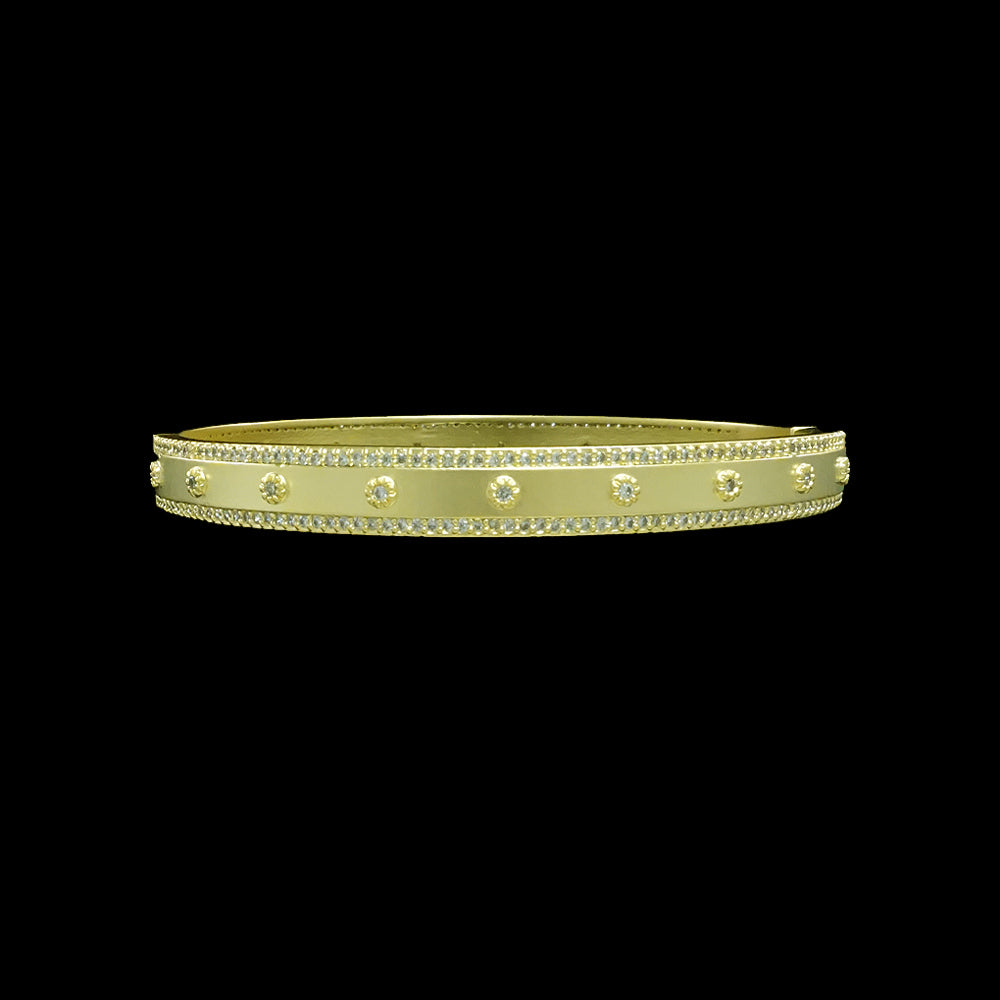 Gold Thin Bangle with Pave Trim