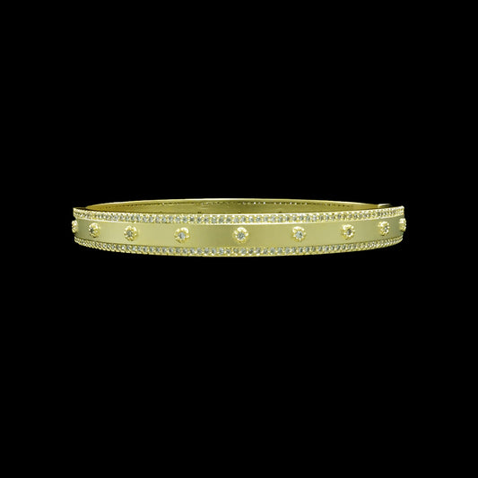 Gold Thin Bangle with Pave Trim