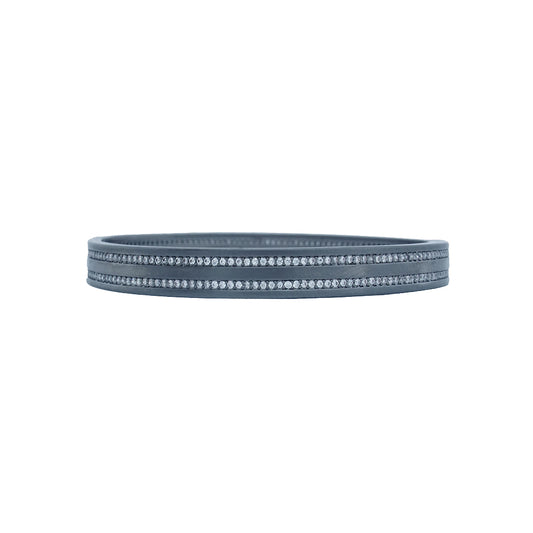 Thin bracelet with double horizontal pave lines- Black Gunmetal