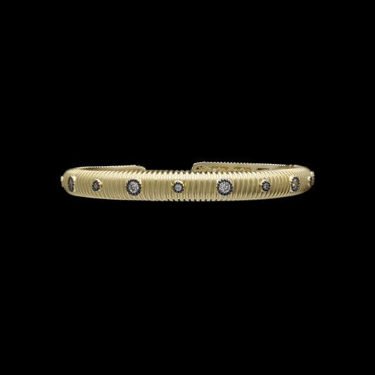Hinged bracelet with gold and clear round CZs- Gold
