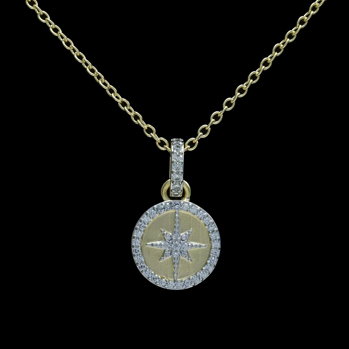 Pave Star on Gold Disc Necklace
