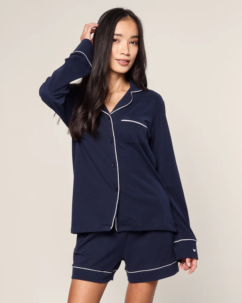 Pima Long Sleeve Short Set in Navy