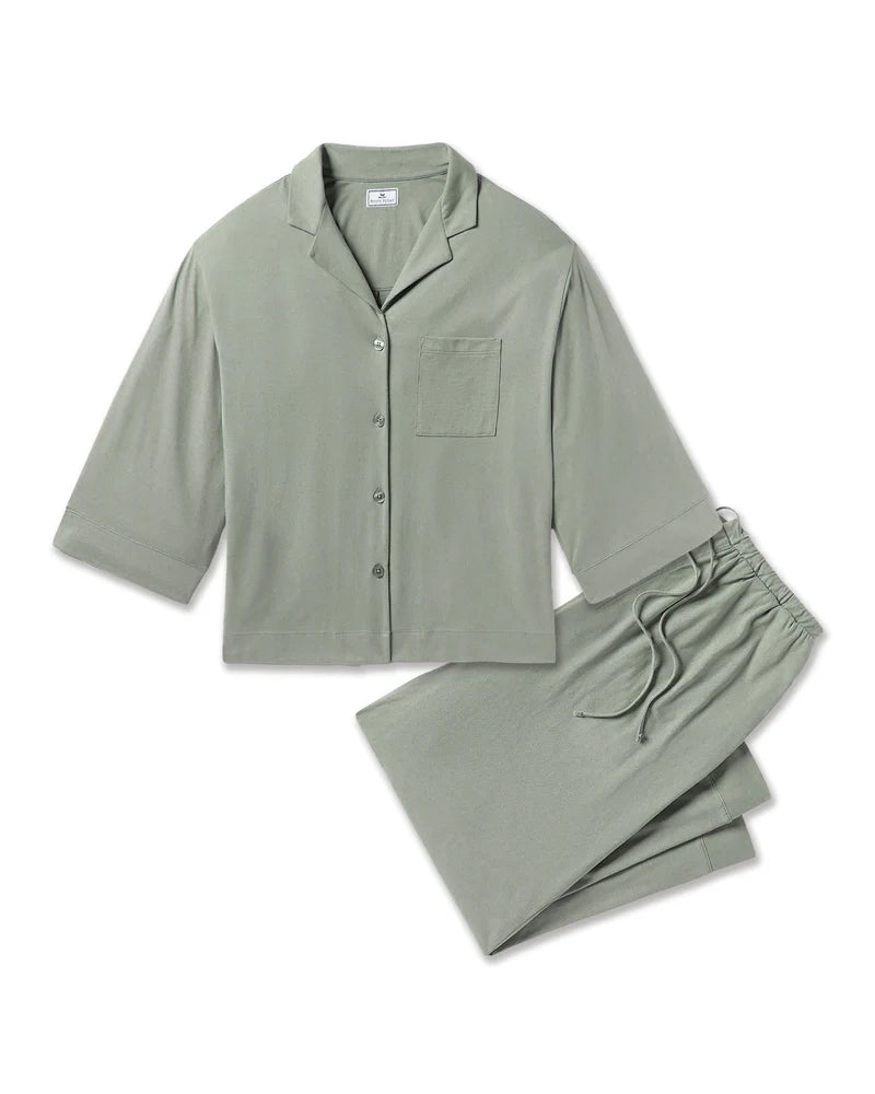 Olivia Wide Leg Pima Pajama Set- Sage