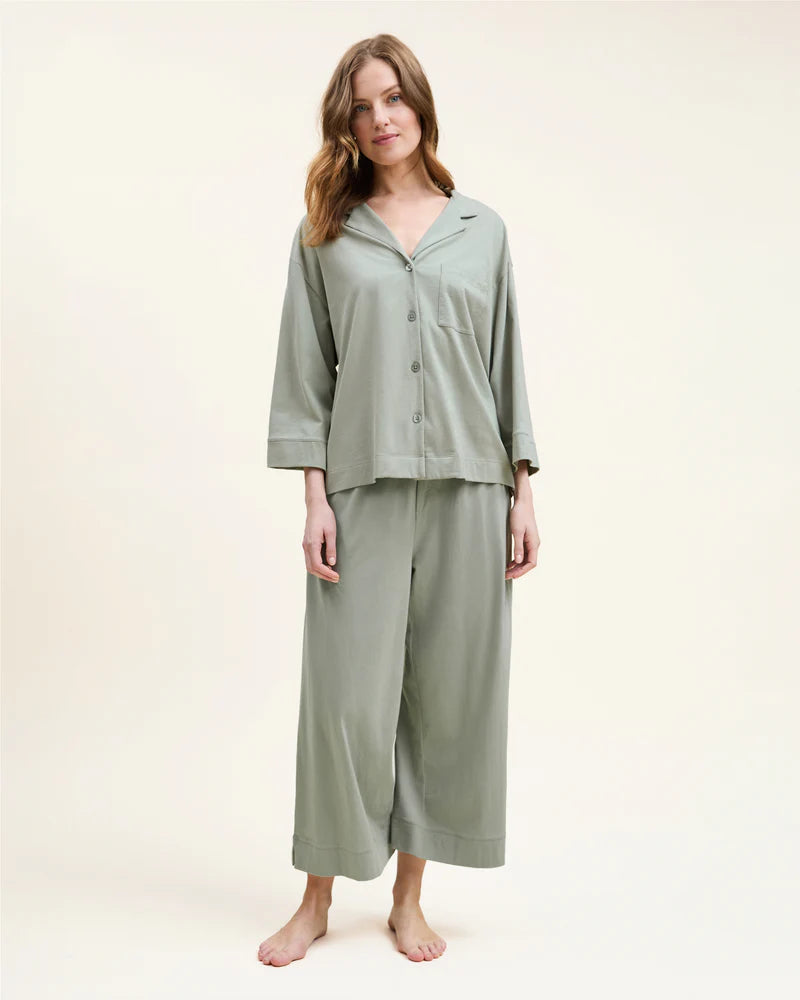 Olivia Wide Leg Pima Pajama Set- Sage