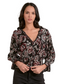 Front view of Paisley Print V-Neck Top – black blouse with paisley print and long sleeves.