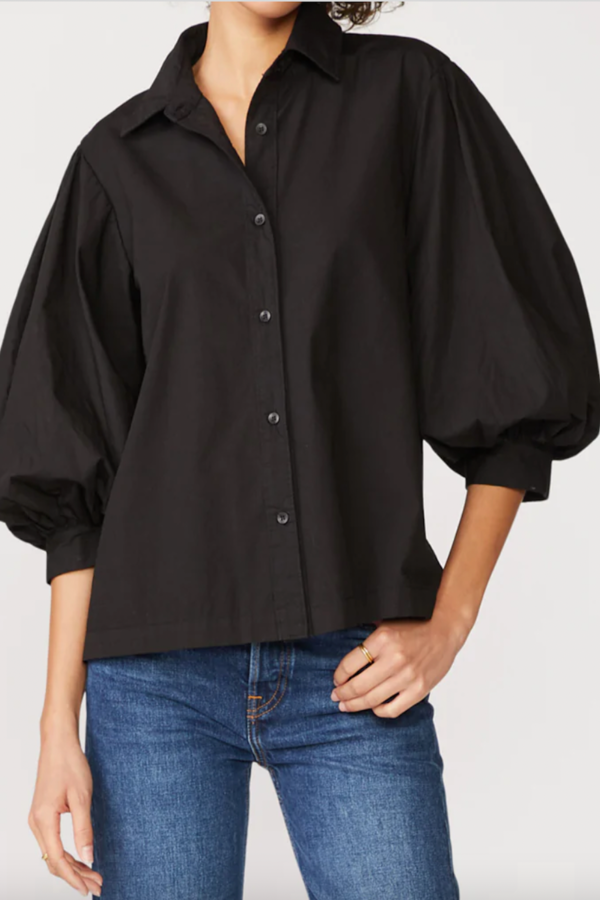 Poplin Puff Sleeve Shirt- Black