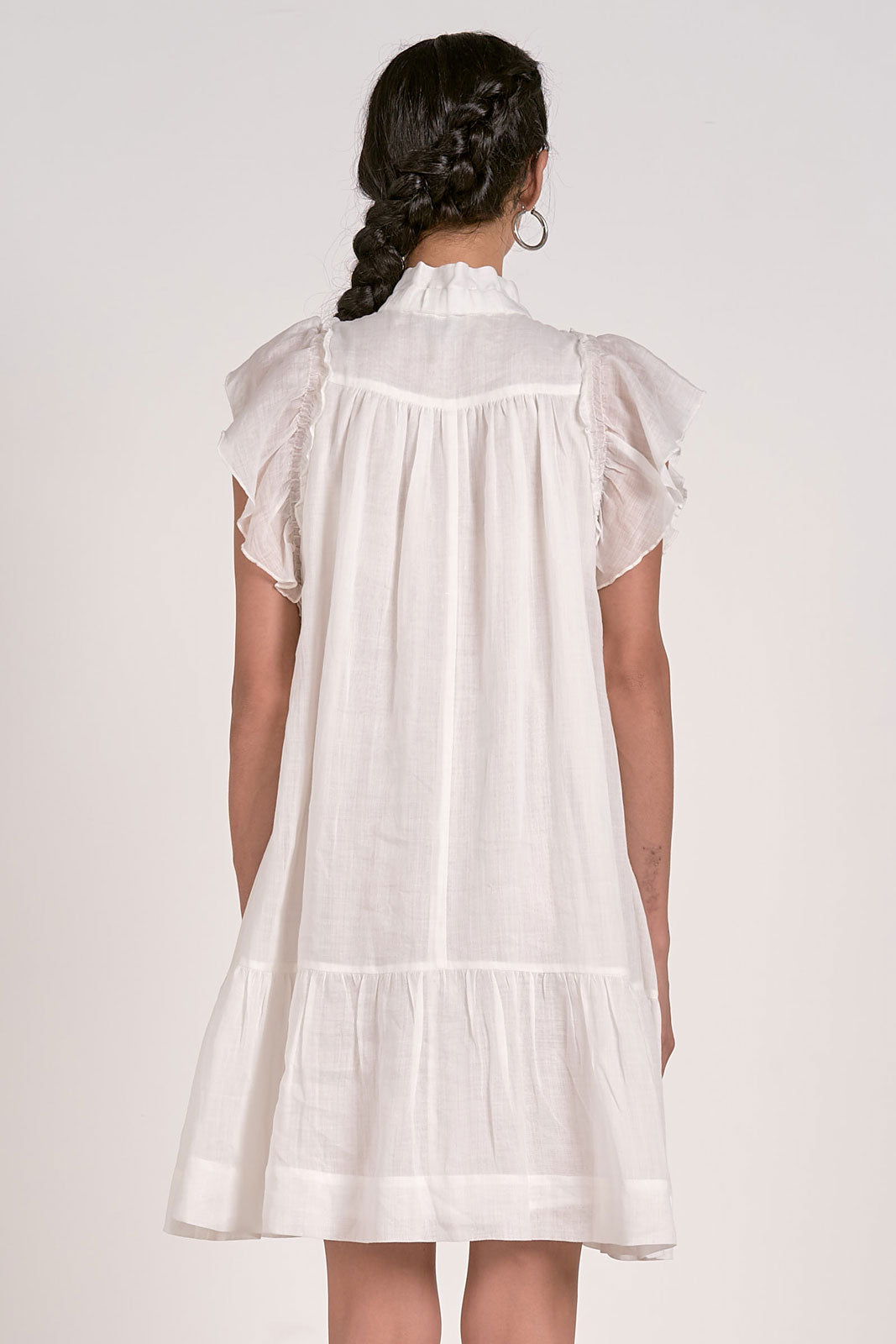 Flutter Sleeve Dropwaist Dress- White