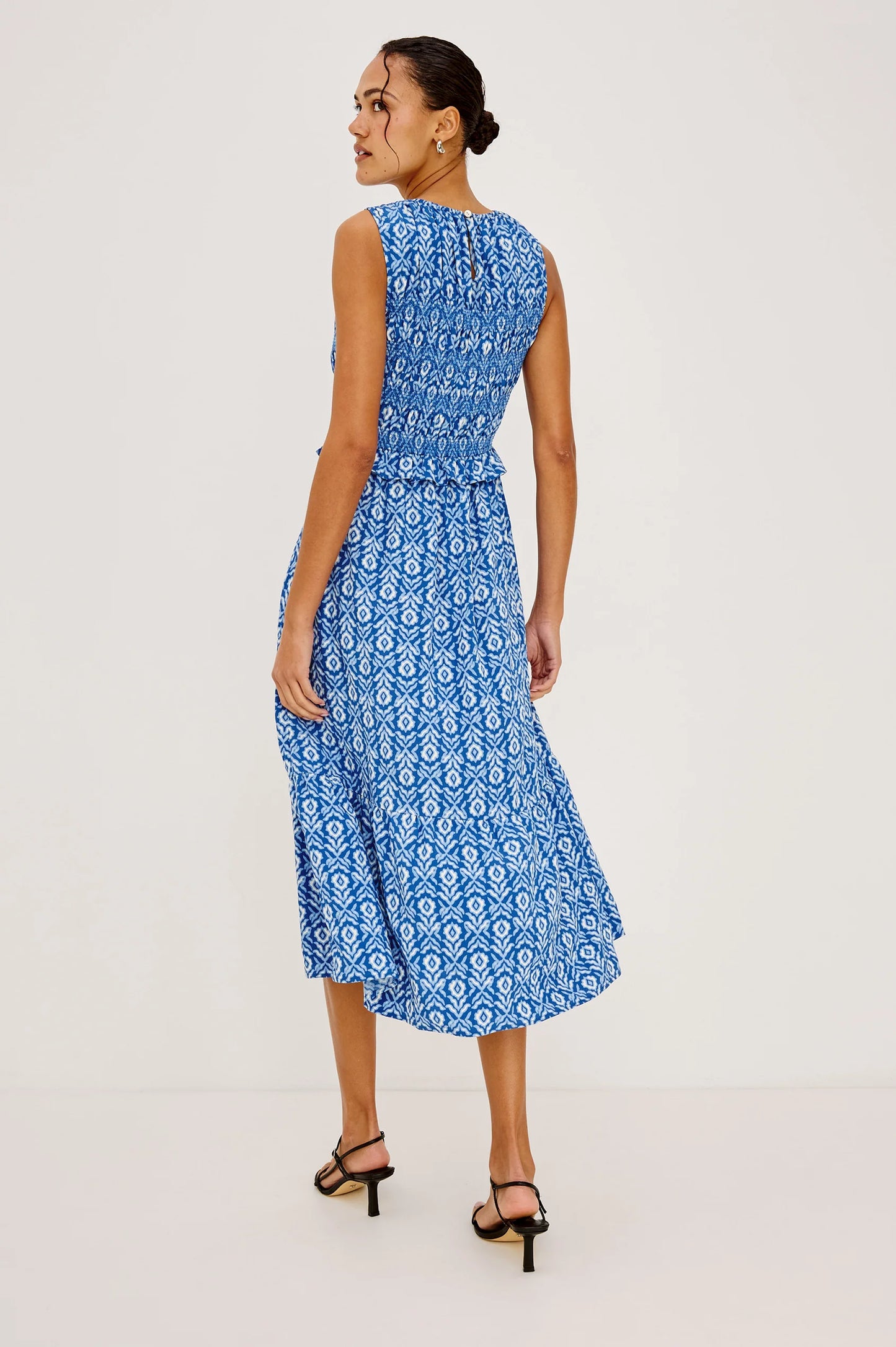 Rialto Smocked Midi Dress- Blue Ikat