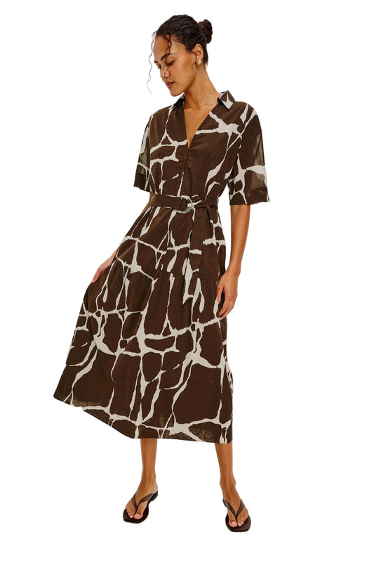 Richmond Short Sleeve Belted Dress- Terra