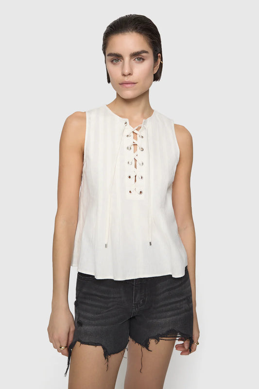 Becca Pleated Top-Porcelain