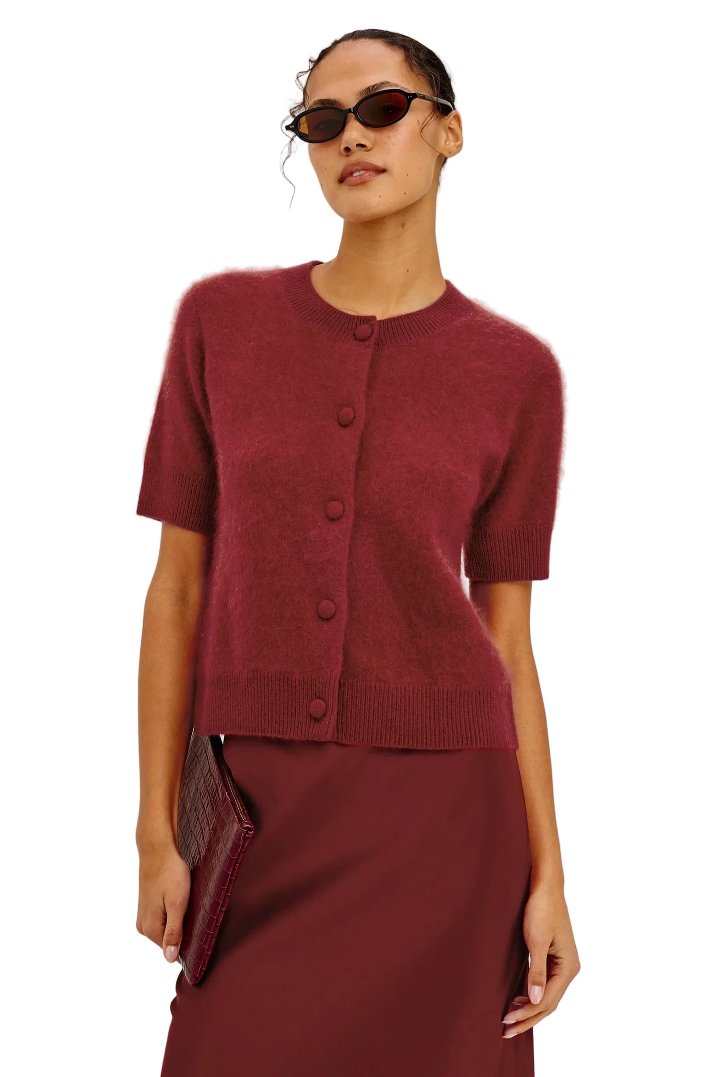 Roman Button Down Sweater- Crimson