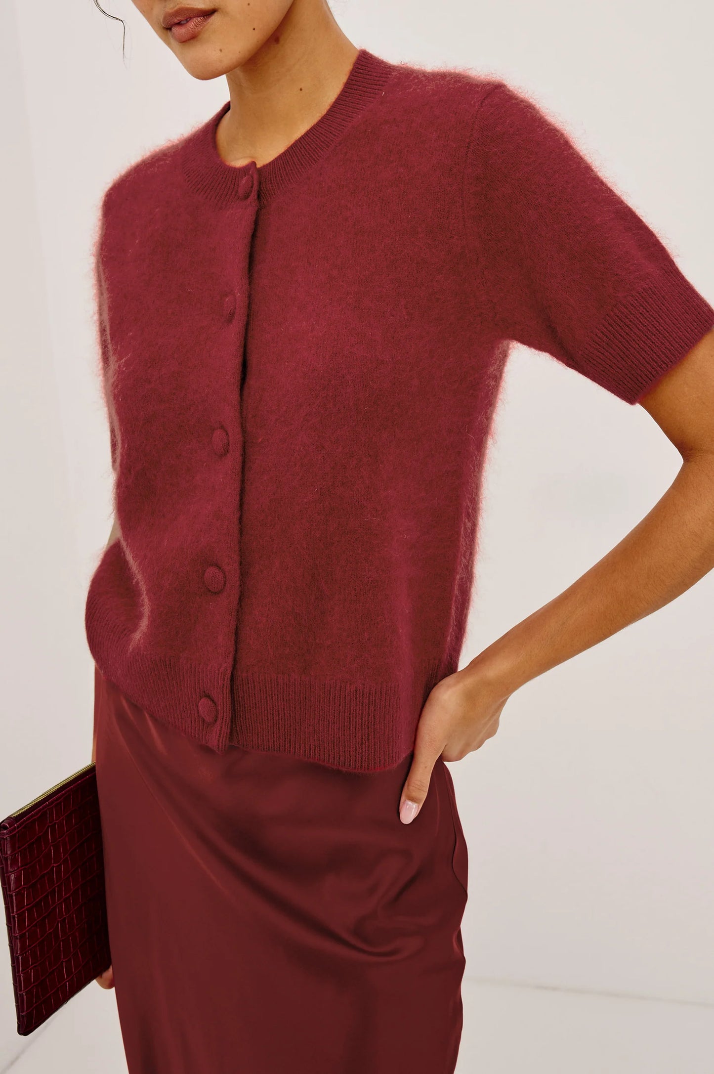 Roman Button Down Sweater- Crimson