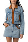 Rodeo zip-up denim jacket in light vintage with suede collar — front view