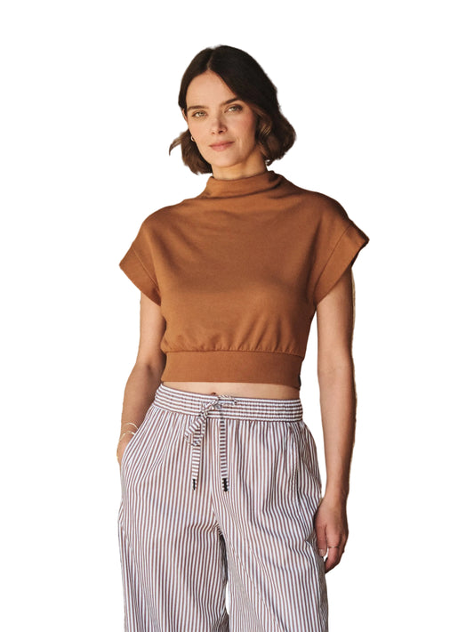 Softest Fleece Draped Neck Top- Suede Brown