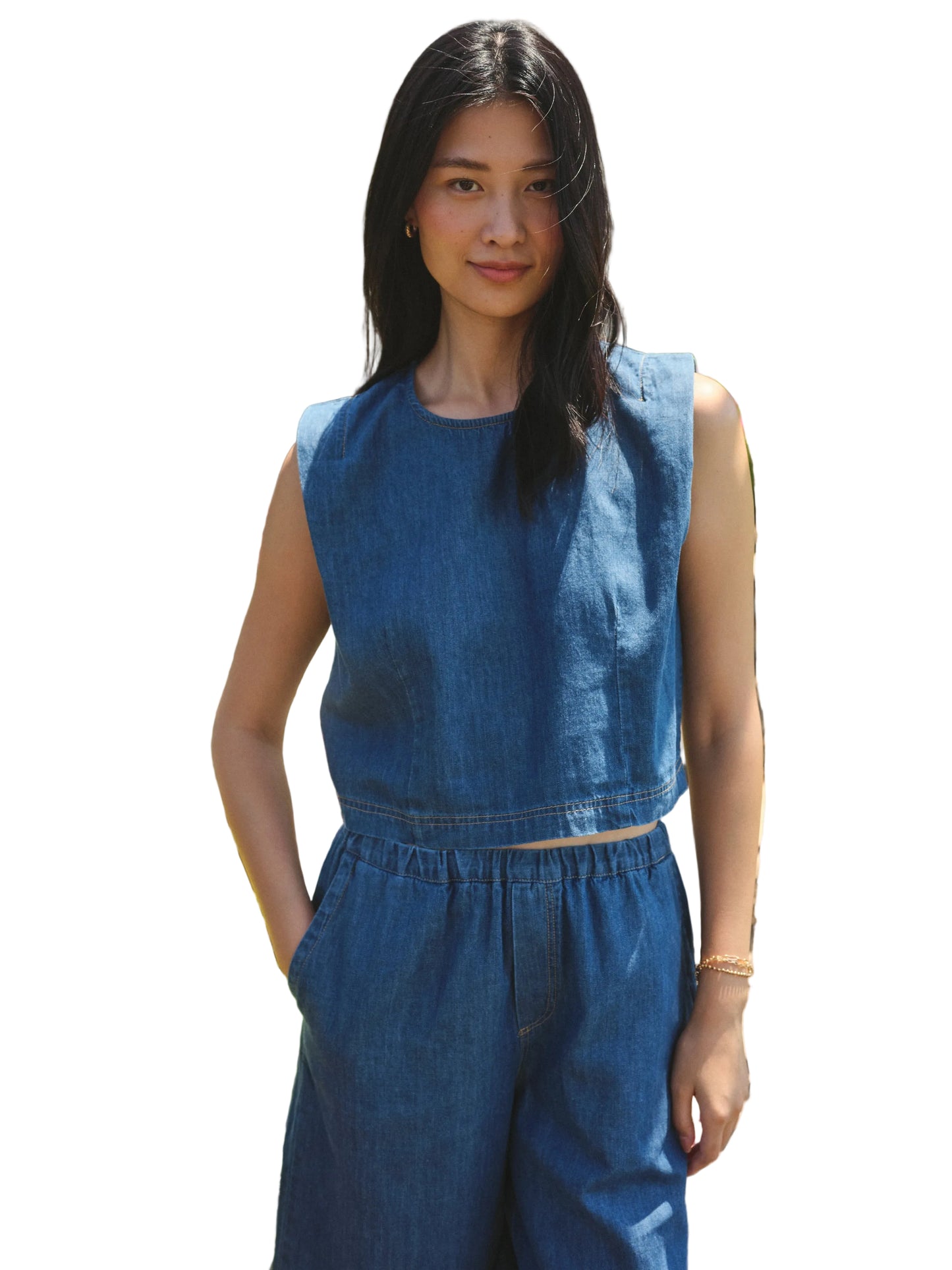Japanese Darted Muscle Tank- Chambray