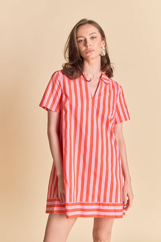 Striped Jacquard Mini Dress- Pink/Orange