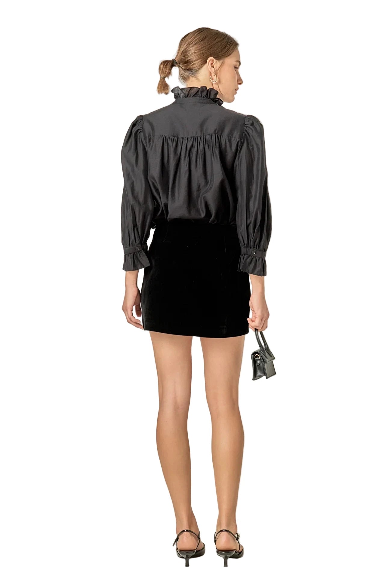 Black long sleeve ruffle blouse – black detail