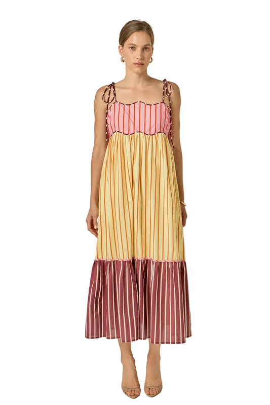 Colorblock Stripe Tie Shoulder Maxi