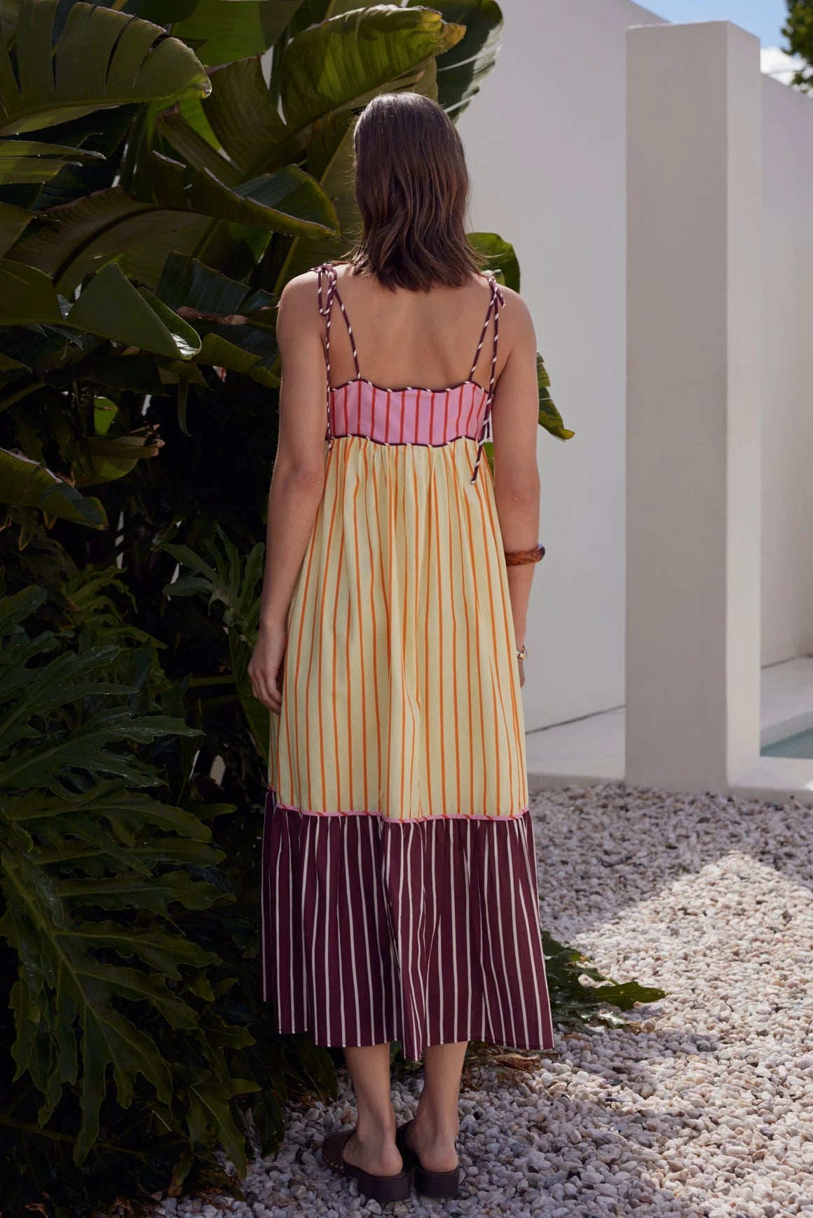 Colorblock Stripe Tie Shoulder Maxi