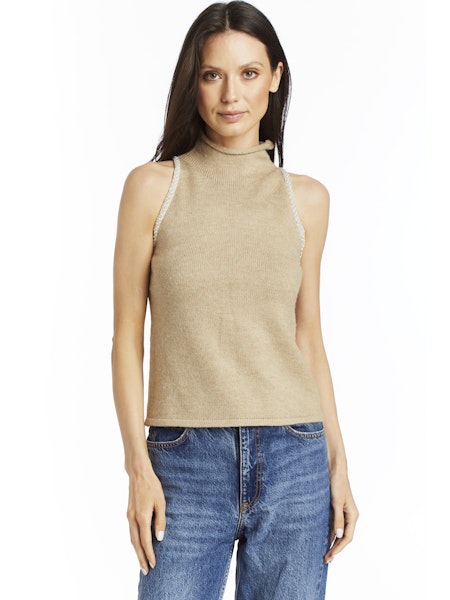 Nixie Sleeveless Embellished Top- Jute