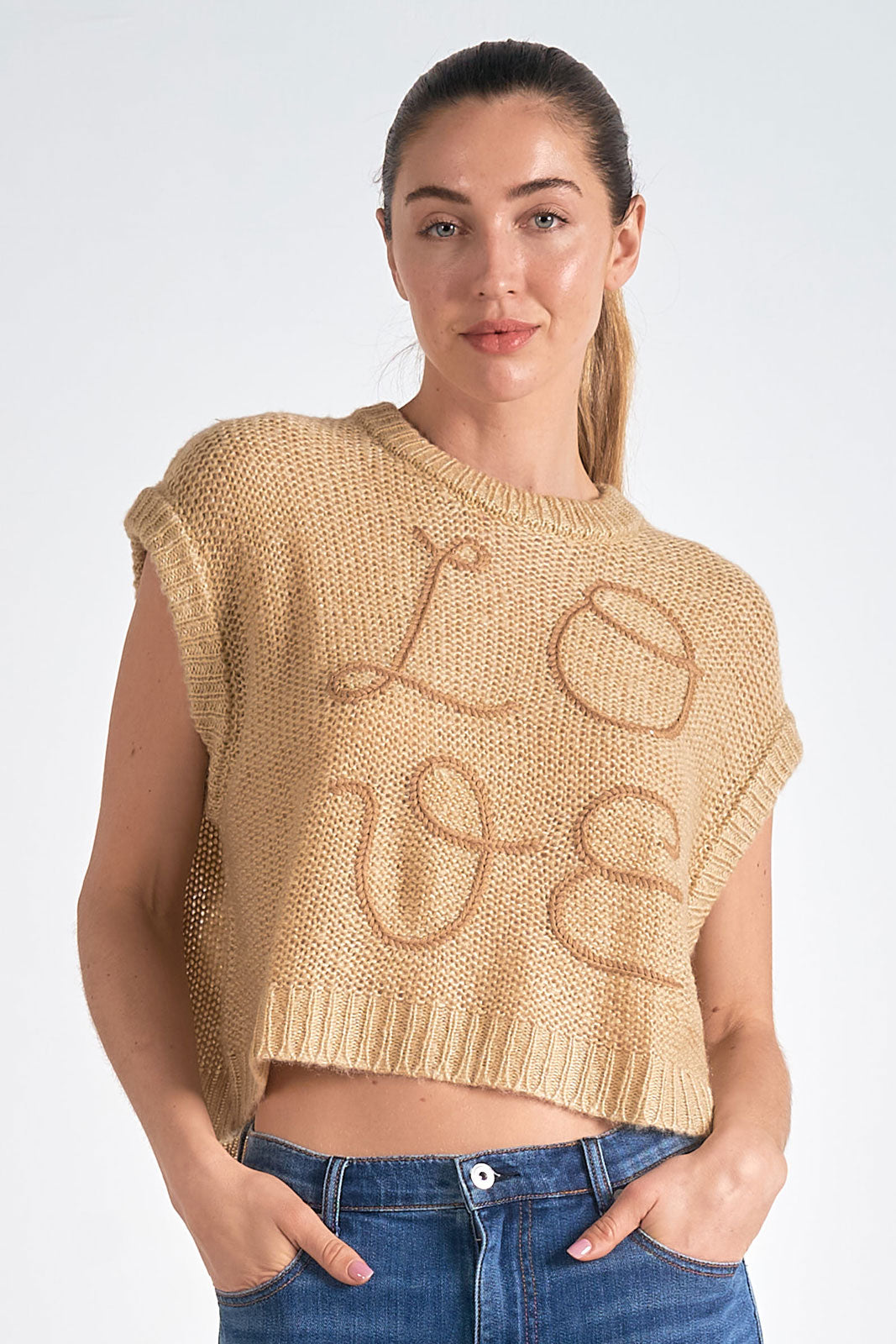 Love Sleeveless Sweater- Tan