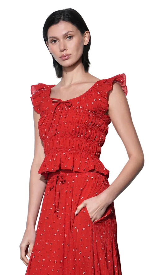 Sadie Smocked Top-Red