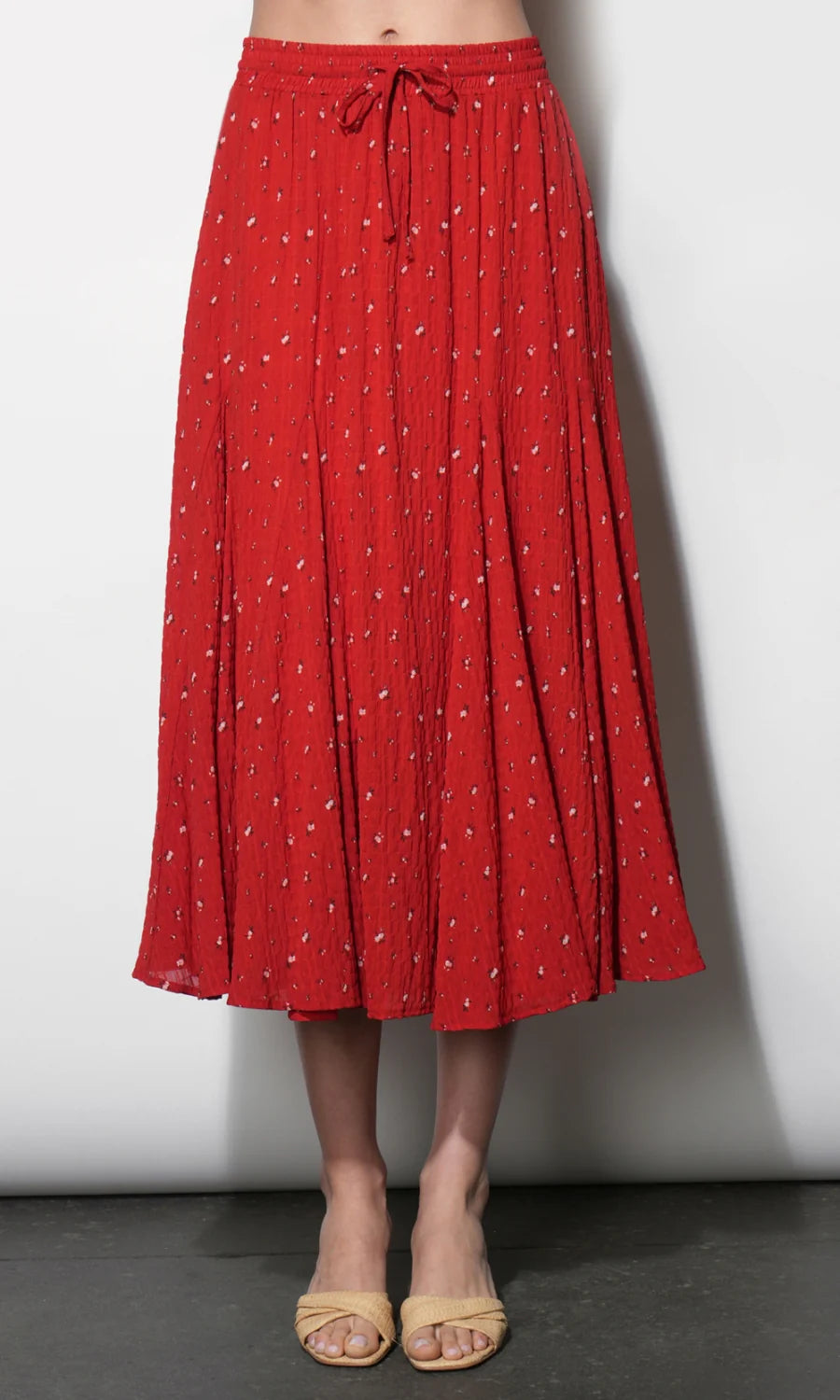 Sadue Godet Midi Skirt-Red