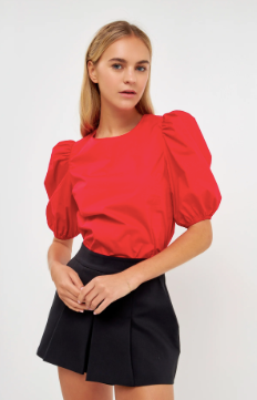 Puff Sleeve Top- Red