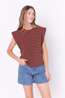 Stripe Sleeveless Tee- Brown/Navy