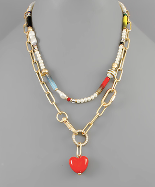 Heart Pendant and bead Necklace