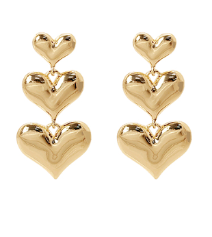 Triple Heart Drop Down Earring- Gold