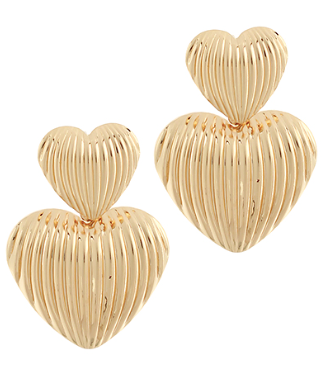 Puffy Textured Heart Drop Earring- Gold