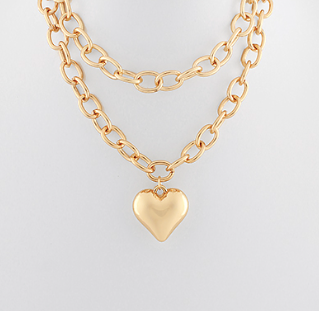 Puffy heart on Chain Necklace- Gold