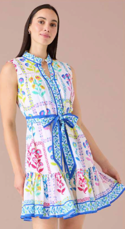 Lorina Sleeveless Dress- Floral Stamp