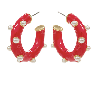 Dotted Pearl and Enamel Hoop- Red