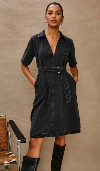 Mavis Denim Dress- Washed Black