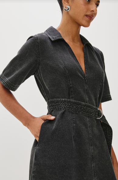 Mavis Denim Dress- Washed Black