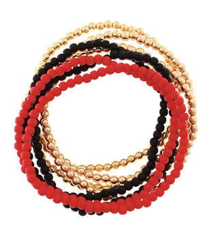 Eight Row Acrylic Bead Bracelets- Red/Black/Gold